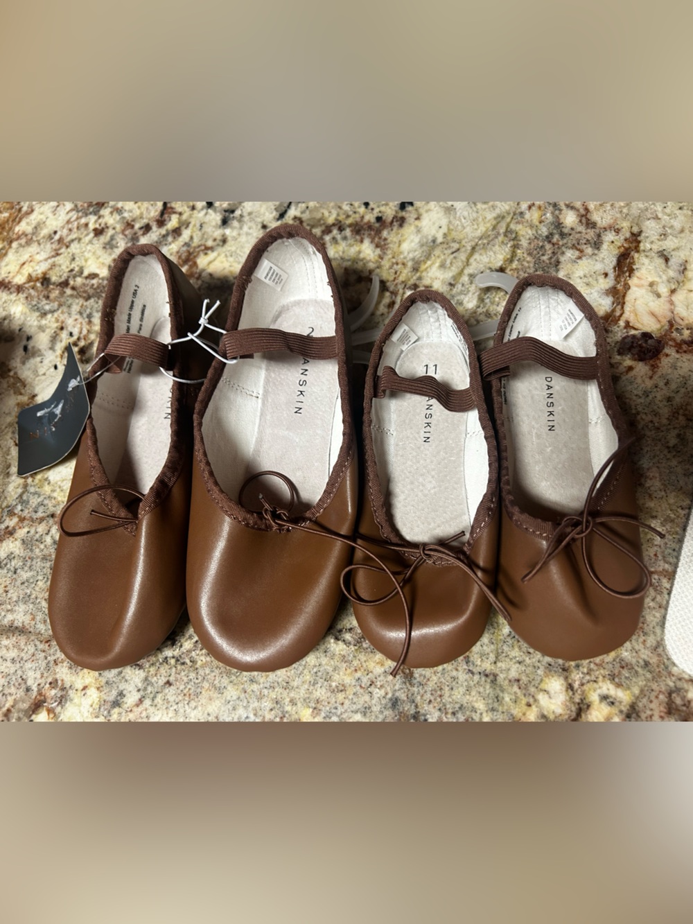 NWT Danskin Girls Brown Faux-Leather Ballet Flats with Elastic Strap